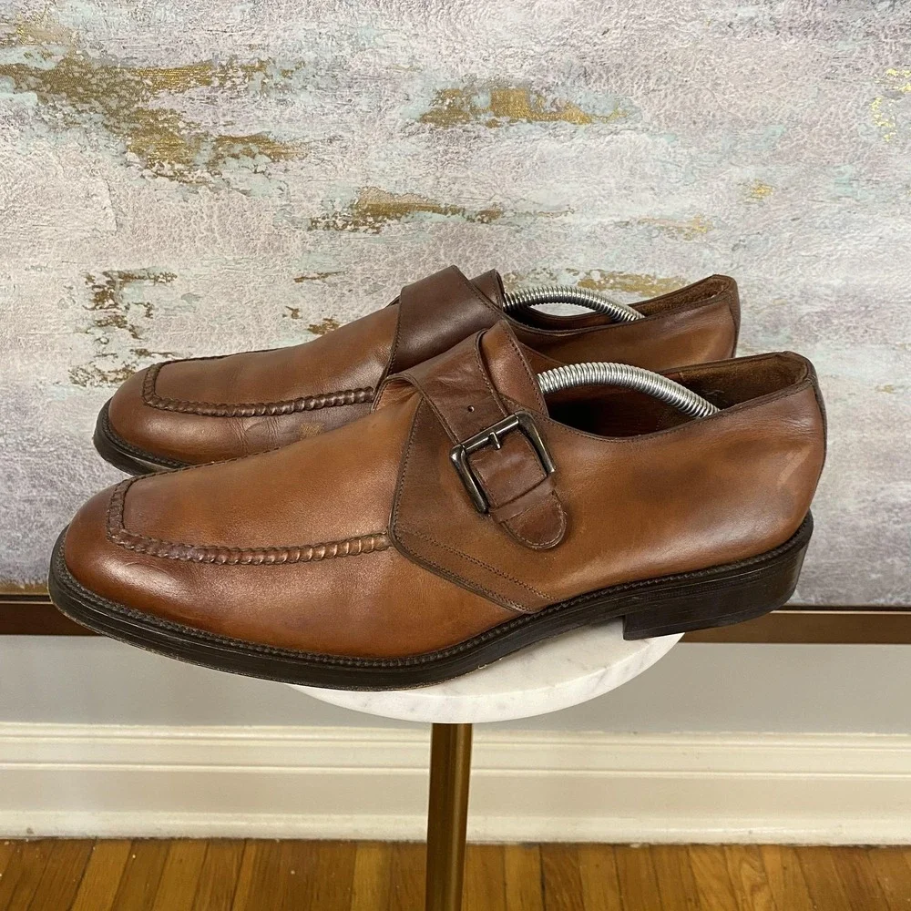 Cole Haan City Shoes Mens Size 12 D Brown Leather Monk Strap Loafers Dress